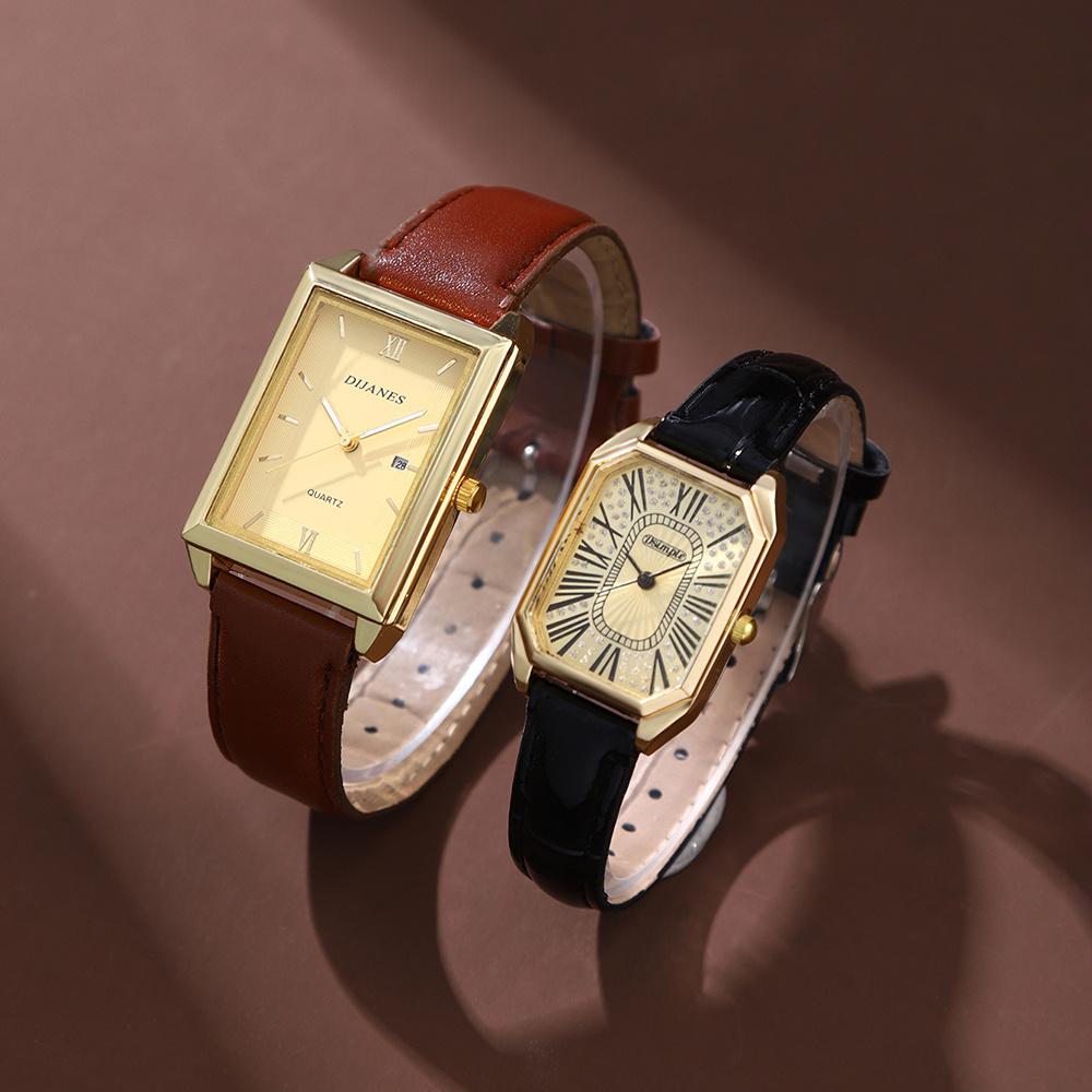 

2 шт./набор Квадратные часы для пары Ремешок из полиуретановой кожи Кварцевый механизм | Подарки для мужчин или женщин | Подарки на День святого Валентина