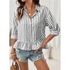 Casual Button Seven Quarter Sleeve Commuting Striped Shirt