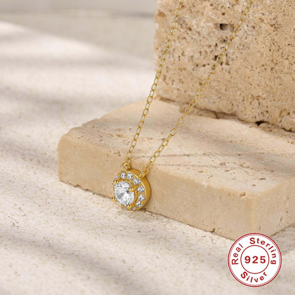 Stylish And Simple Style S925 Sterling Silver Classic Round Multi-Diamond Classic Wedding Accessories Necklace Women