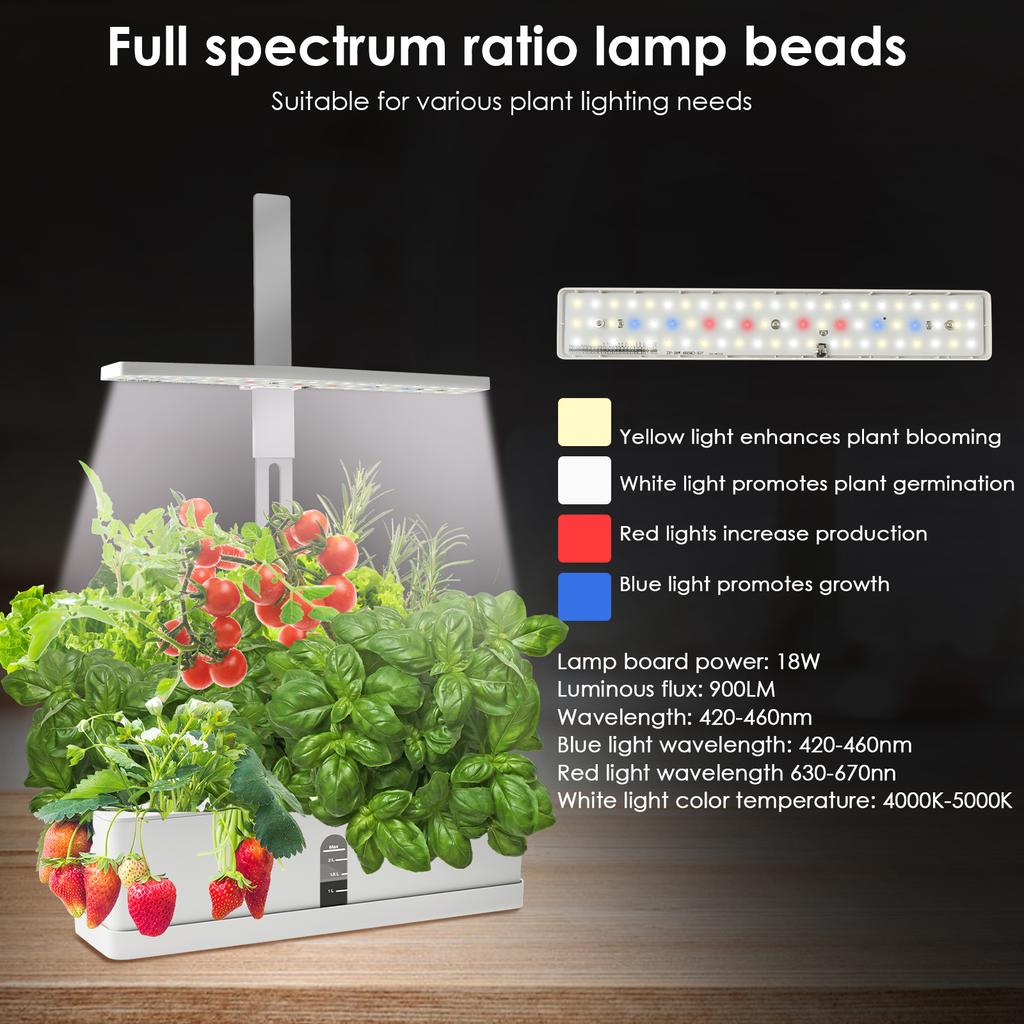 Hydroponic Grower Kit Full Spectrum Plant Grow Light with 2.5L Large Capacity Water Tank 16H Auto Timer Function Garden Planter