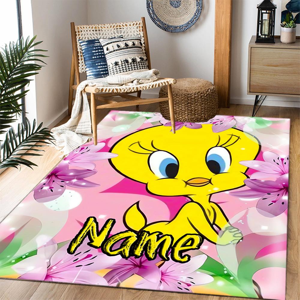 Looney Tweety Clouds Customize Your Name Area Rug Suitable for Game Room Outdoor Kitchen Balcony Anti-slip Rug Decorate Offices Wedding Party Gift