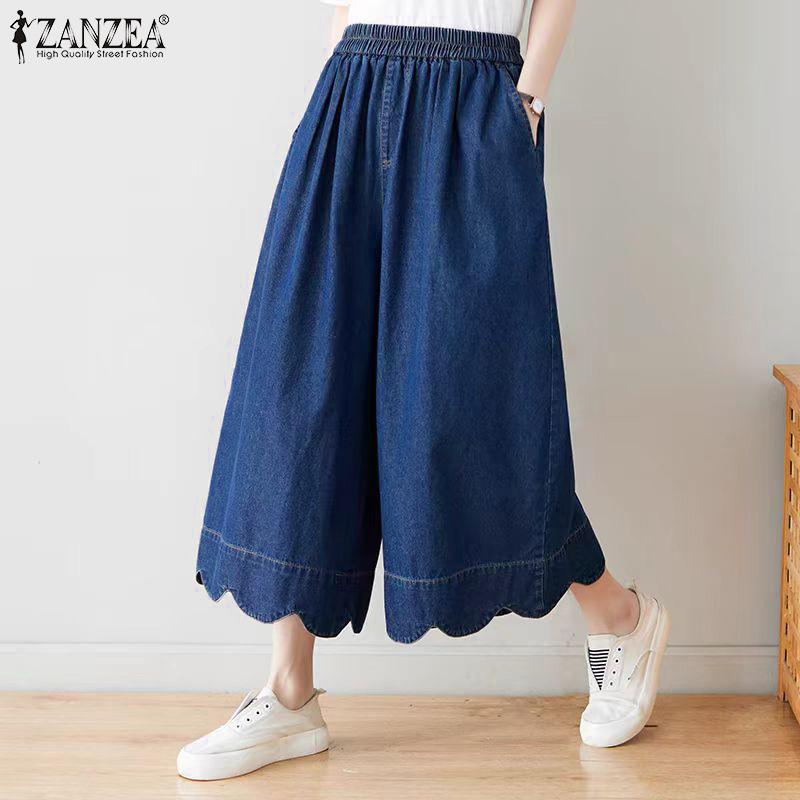 ZANZEA Women Casual Elastic Waist Loose Cropped Pants