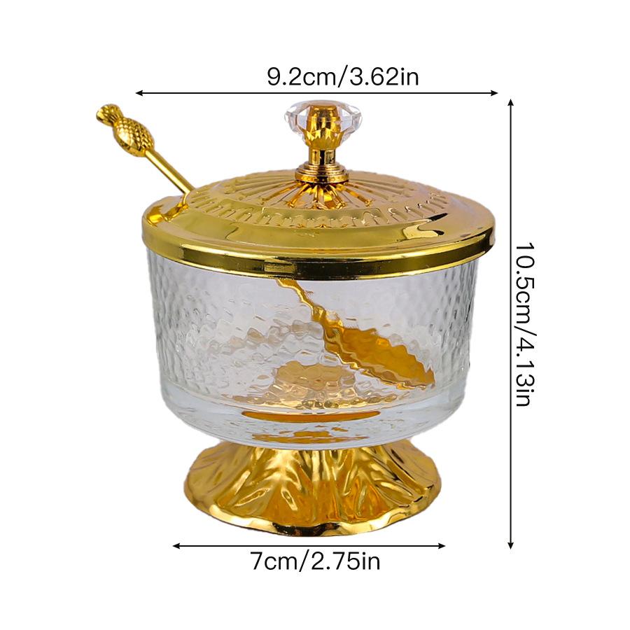 European Style Glass Sugar Bowl with Lid Spoon Condiments Containers Coffee Sugar Holder Glass Alloy Container Jar золотой