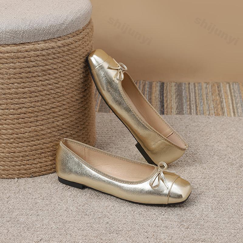 Fashion Women Square Toe Ballet Shoes 2025 New Autumn Fashion Bow Knot Soft Sole Casual Shoes Lightweight Comfortable Luxury Party Flats