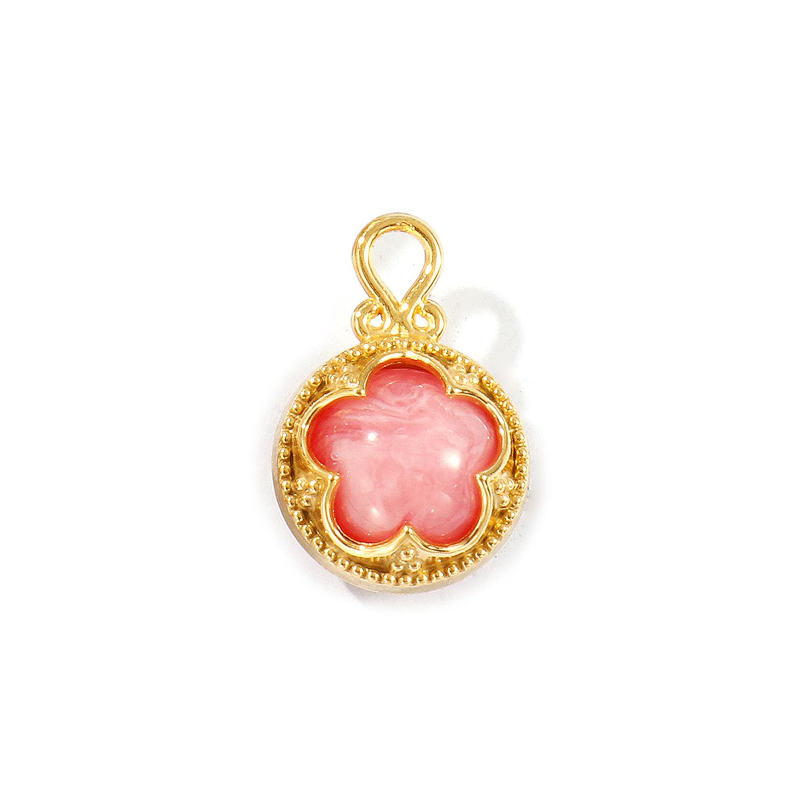 

2 PCs 304 Stainless Steel & Resin Charms 18K Gold Plated Round Flower Rotatable Pendants For Necklace Making 22mm x 15mm рожевий