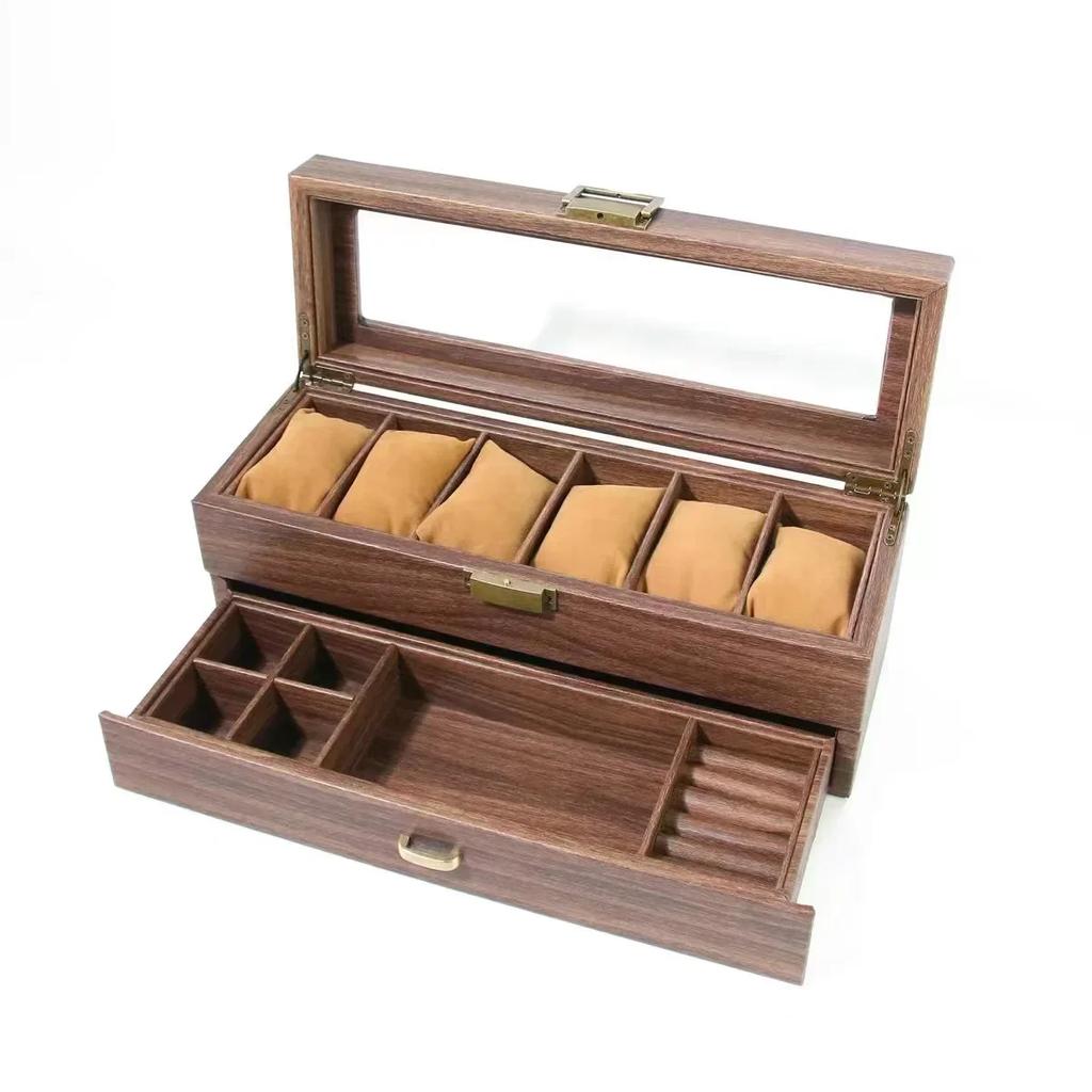 Hot Sale Retro Imitation Wood Grain Pu Leather Display Storage Collection Organizer Watch Box for Watch Display Box Gifts