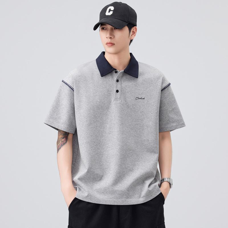 

Мужская летняя новая свободная футболка-поло с коротким рукавом, мужская тонкая футболка с коротким рукавом и лацканом 3XL серый