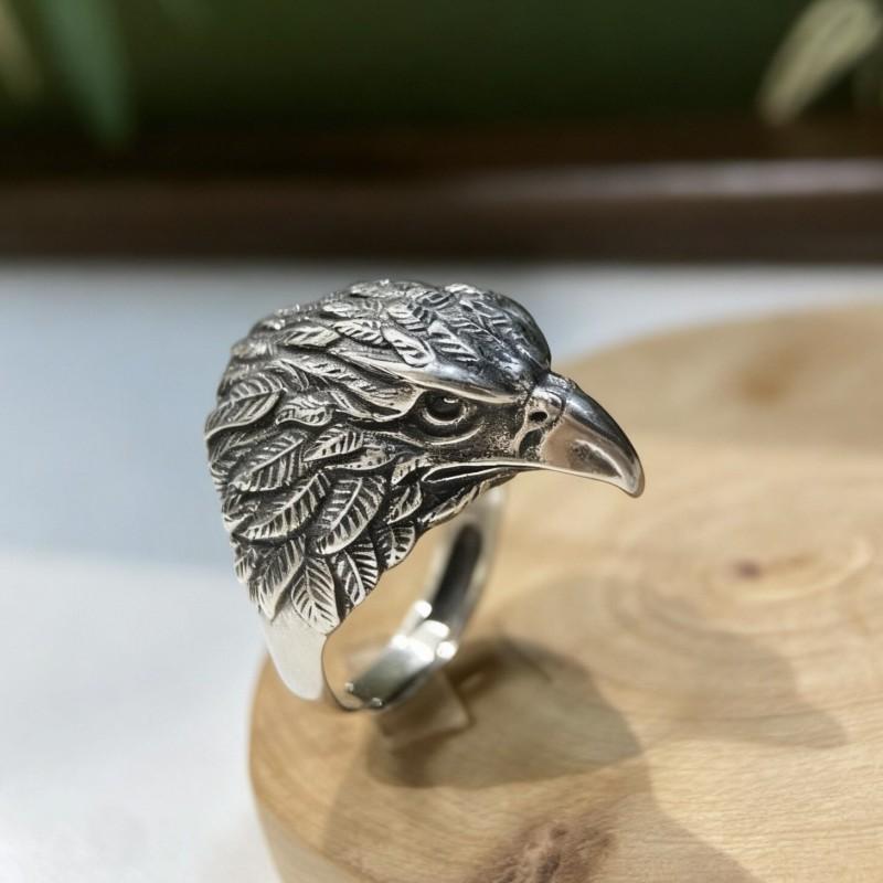 Adjustable Eagle Head Ring Men Vintage Open Finger Gift Boyfriend Animal Motif Copper Jewelry