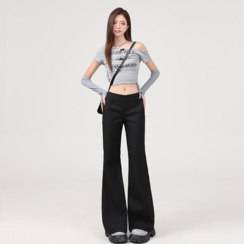 

Low-waisted micro-flare women s suit pants, 2026 new slim-fit straight-leg floor-length casual trousers XS чёрный