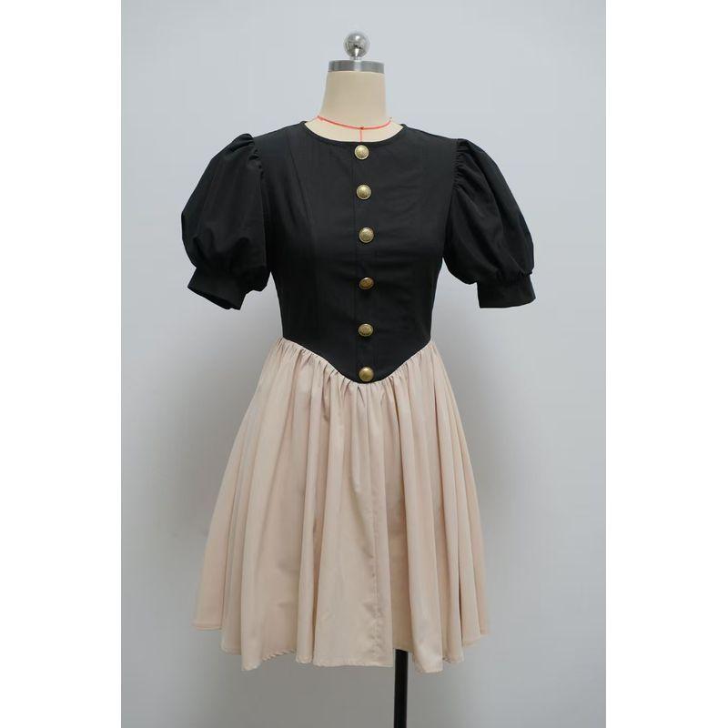 

Fashion Fashion Sexy Color Block Short Sleeve Ruched Dress Sexy Spice Short Sleeve Dress Black apricot L