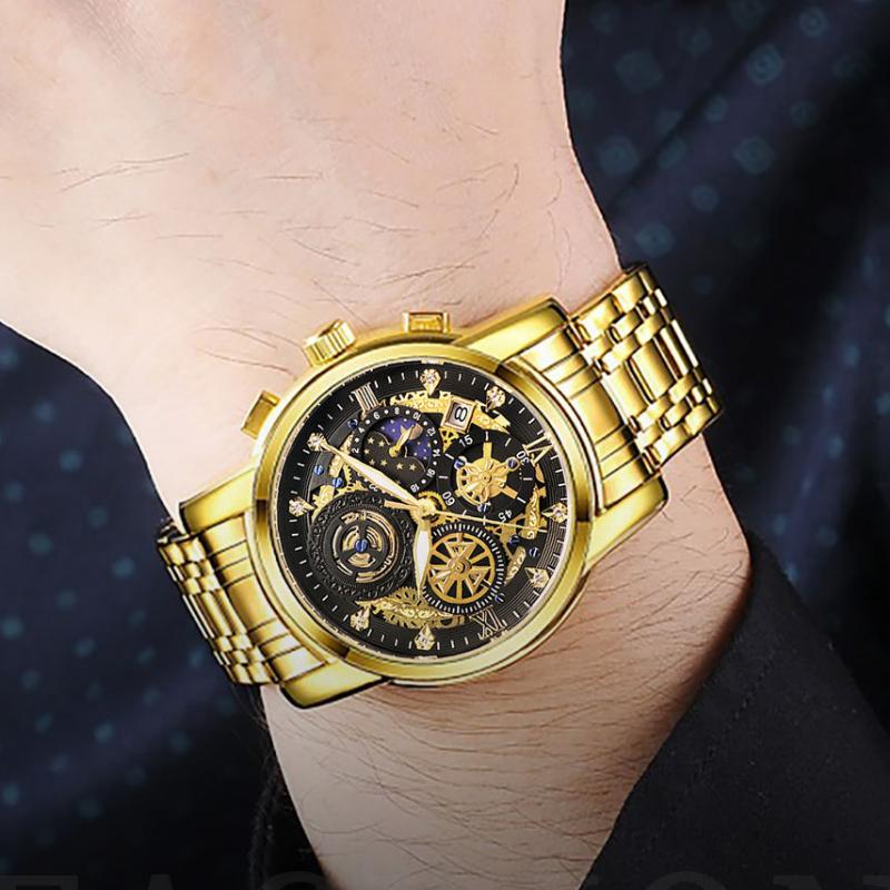 WWOOR Skeleton Watch Trendy Business Men's Watches Waterproof Fashion Quartz Men's Watches