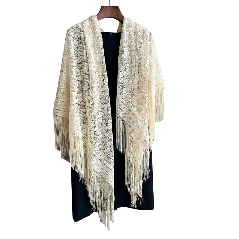 Elegant Lace Large Square Shawl Head Scarf Women Summer Hollow Out Sun Protection Cape Travel Beach Wraps Vintage Tippet Turban