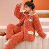 Womens Coral Fleece Quilted Pajama Set Winter Warm Flannel Loungewear