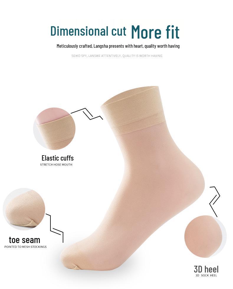 Langsha Women's Mid-Calf Ultra-Thin Black Silk Stockings - Transparent, Core-Spun Short Socks for Summer