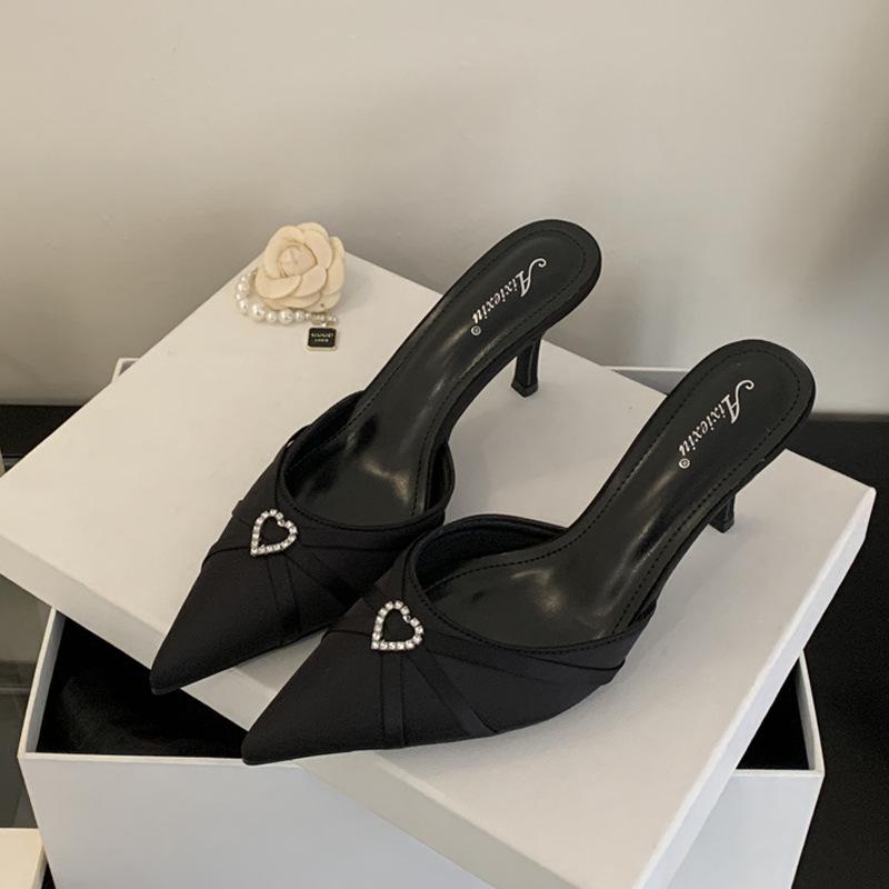 

Outer slippers spring new thin heels bag head high heels women s summer pointed sandals 35 чорний