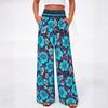 Women Plus Size Wide Leg Palazzo Pants Summer Boho Floral Print High Waist Elastic Waistband Lounge Trousers with Pockets