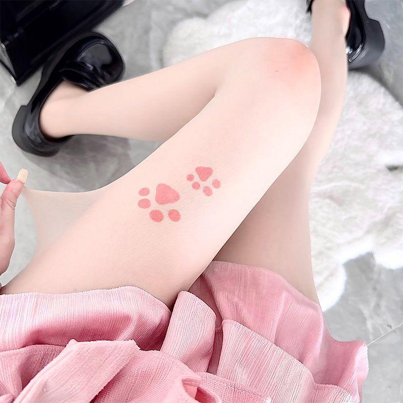 

Summer Thin Cat Paw Print Stockings - Sweet Lolita Style Flesh-tone Bare-feeling Anti-run Pantyhose One Size