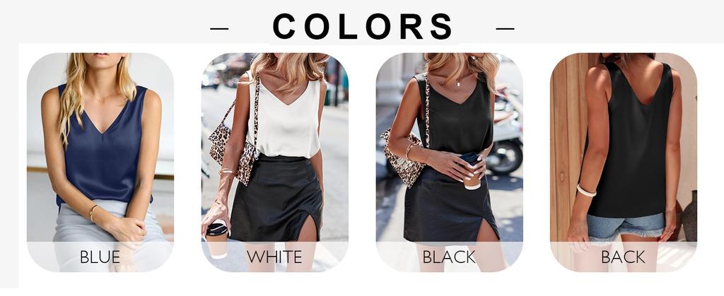 Womens Satin Tank Tops V Neck Casual Cami Sleeveless Camisole Blouses Summer Basic Tank Shirt
