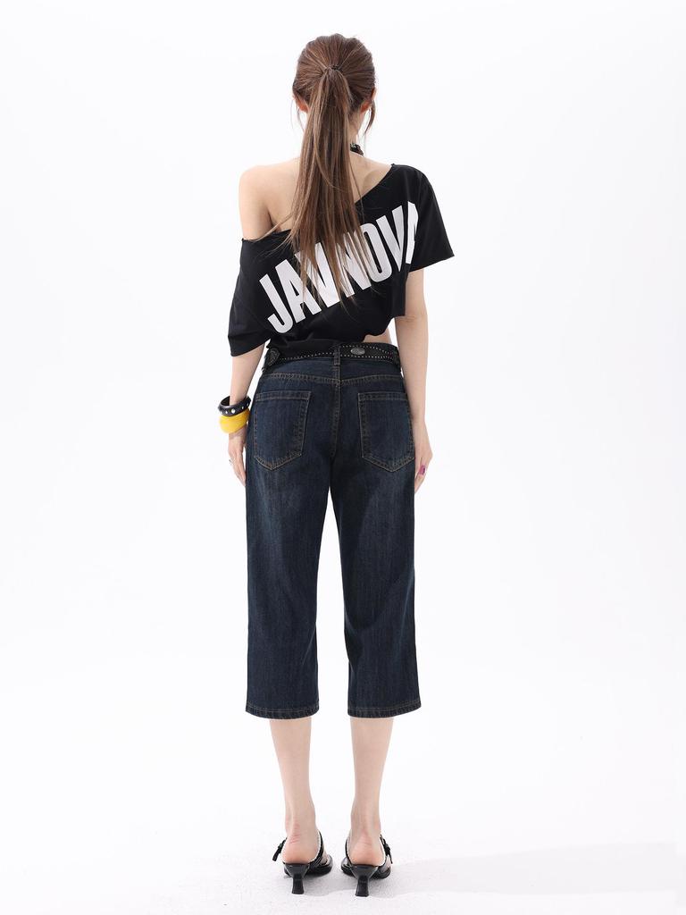 Women's Retro High-Waisted Slimming 7-Point Denim Capri Pants - Summer 2026 Collection