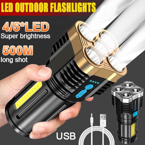 4/5-core LED Flashlight COB Side Light USB Recharge Super Bright Outdoor Portable Lamp 4 Mode Waterproof Torch Outdoor Hunting Camping
