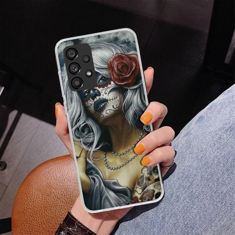 Catrina Beautiful Rose Girl Skull Phone Case For Samsung Galaxy A17 A16 A15 A14 A13 A57 A56 A55 A54 A53 A37 A36 A35 A34 A33 A26