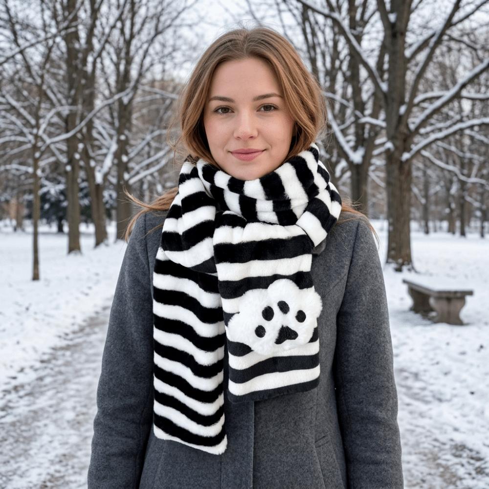 Soft Winter Scarf Stripe Long Plush Muffler Kawaii Neck Wrap  Daily Wear