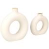 Modish Ceramic Donut Shaped Vase | for Unique Home Decor (Pack of 2 | White)