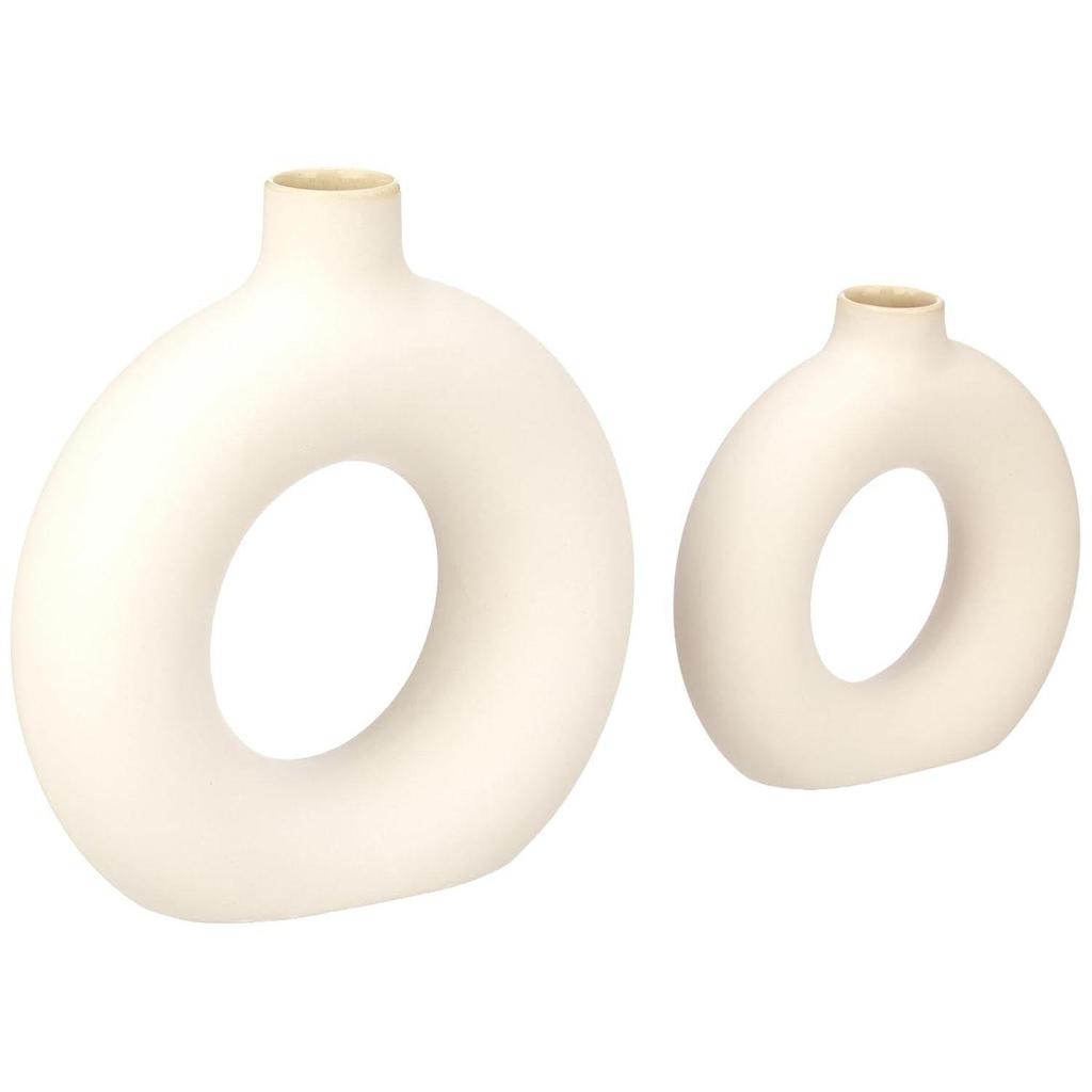 Modish Ceramic Donut Shaped Vase | for Unique Home Decor (Pack of 2 | White)