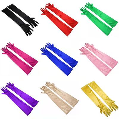 Women 55Cm Solid Color Satin Vintage Opera Evening Party Long Gloves Bridal Wedding Princess Birthday Party Etiquette Mittens
