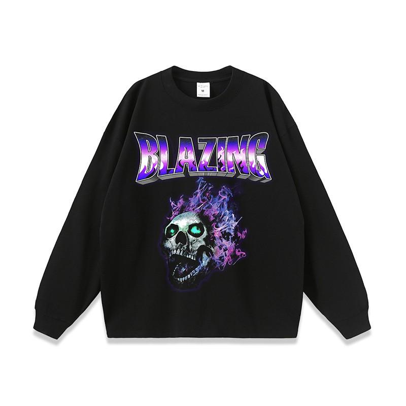 Mens Oversized Cotton T-Shirt With Skull Graphic Print Loose Fit Casual Streetwear Tee Winter