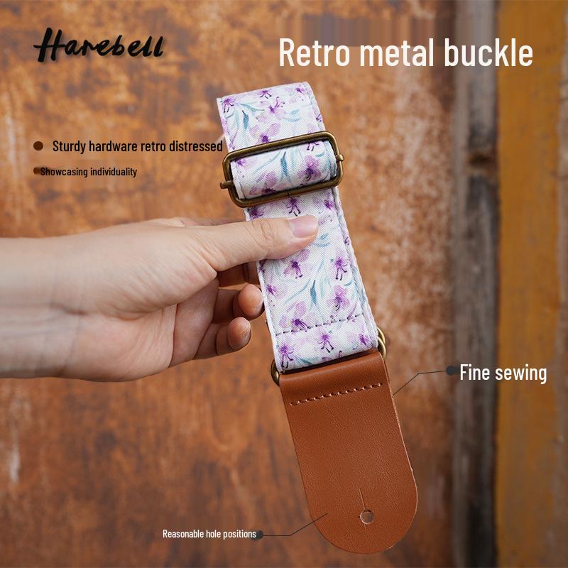 Purple Butterfly & Orchid Pattern Non-Slip Guitar Strap, 5cm Wide