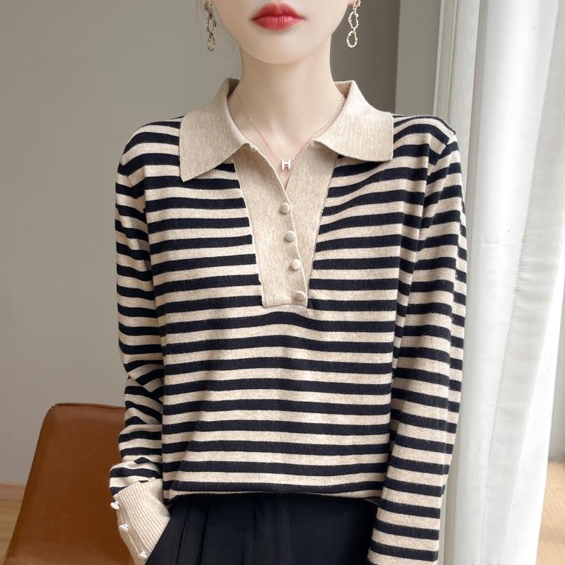 

Women s Short Striped Knitted Cardigan with Turn-Down Collar - Versatile Autumn Fashion Sweater XL оливковое зеленый