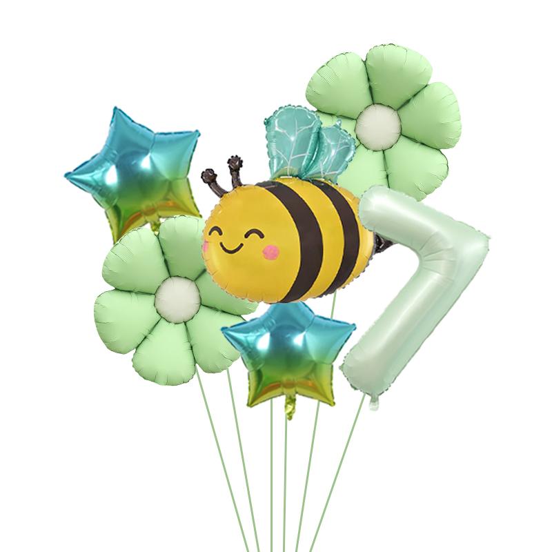 6Pcs Bee Daisy 40Inch Number Foil Balloon Set 1-9 Years Old Birthday Anniversary Graduation Baby Shower Party Decoration