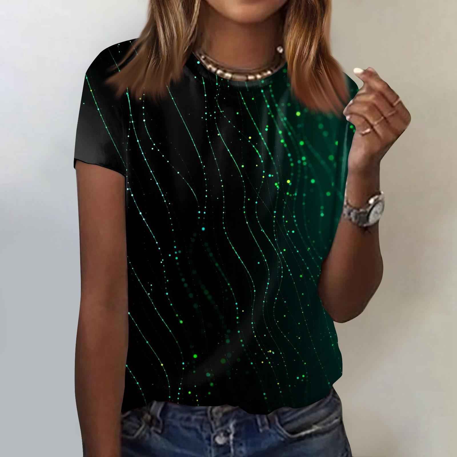 

Женская модная повседневная футболка с градиентным принтом, круглый вырез, топ с короткими рукавами M