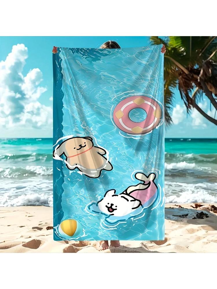 Line Puppy Printed Beach Towel - Soft, Absorbent & Lightweight, Hand or Machine Washable, Perfect for Vacation, Travel, Bathing