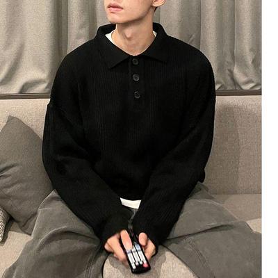 Herren Übergroßer Strickpullover mit Polokragen - Einfarbig, Koreanischer Stil, Hochwertiger Revers-Pullover