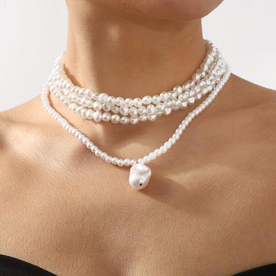 Women European Hot Sale Personality Fashion All Match Jewelry Simple Multi-Layer Special-Shaped Pearl Pendant Necklace For Women
