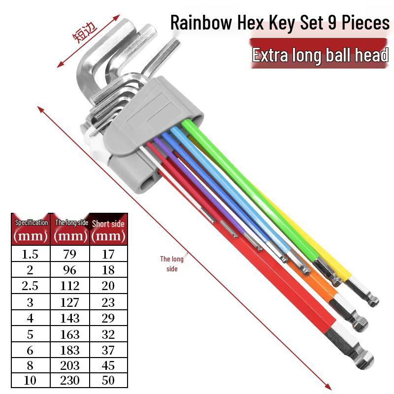 Industrial Color Hex Wrench Set: Chrome Vanadium Ball Head, Torx, Phillips, Star, Medium-Long, Foldable, Multi-Purpose.