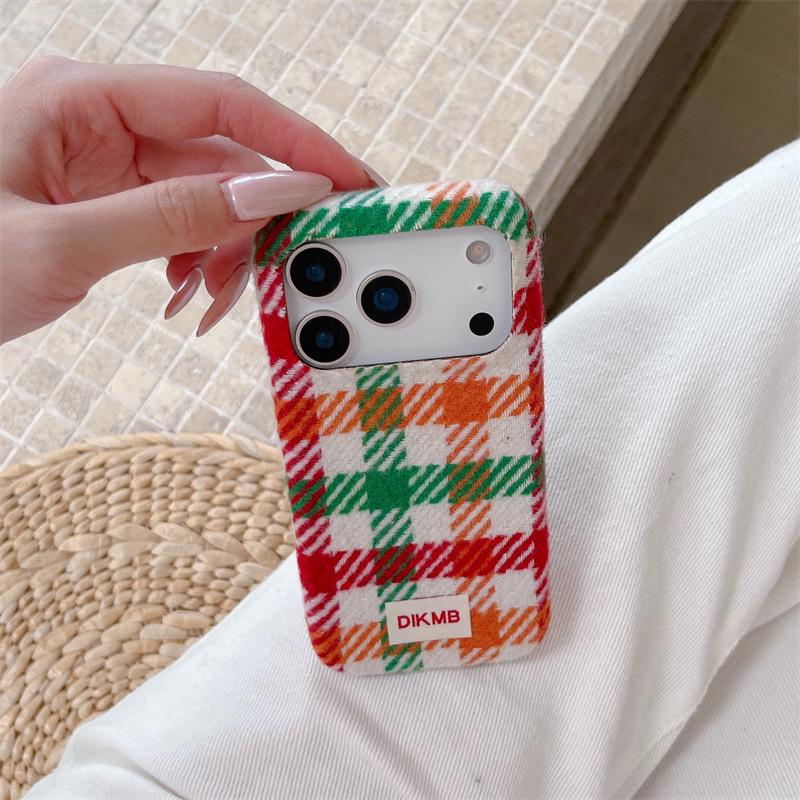 Colorful Plaid Velvet Phone Case for iPhone 16, iPhone 17, and iPhone 17 Pro Max