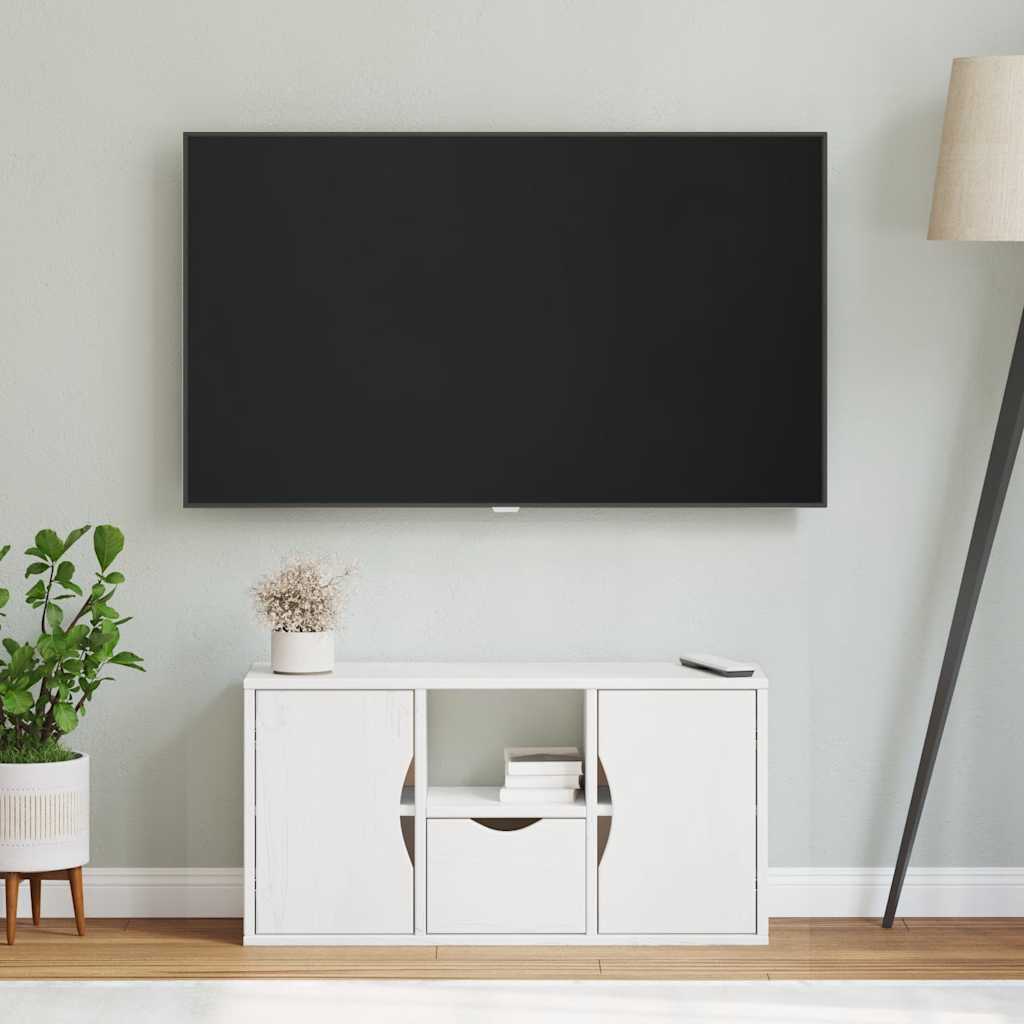 Szafka Rtv Z Szufladą „Odda” Biała 79X24X40Cm Drewno Lite Sosna