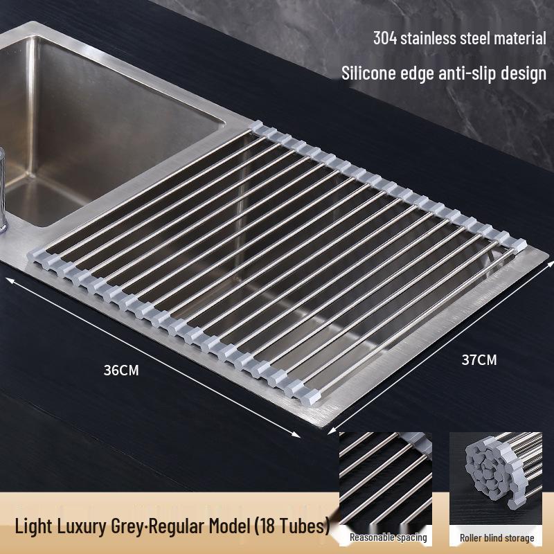Folding Kitchen Sink Drain Rack with Silicone Mat and Wash Basin Basket