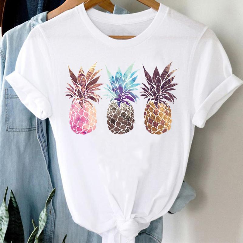 90er Jahre Damen Aquarell Ananas Süß Trend Niedlich Kurzarm Sommer Mode Print T-Shirt Top T-Shirt Dame Damen Kleidung Freizeit Grafik T-Shirt