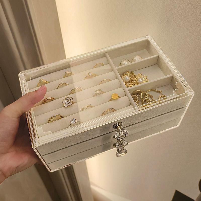Velvet Jewelry Organizer With 3 Drawers Stackable Display Storage Earrings Necklace Bracelets Box