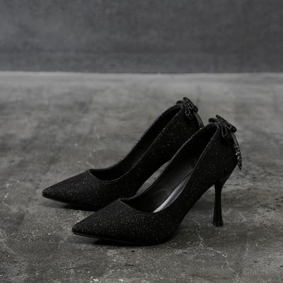 De primăvară și toamnă paiete noi paiete ascuțit pantofi stiletto pentru femei bowknot singur pantofi Commuter tocuri înalte