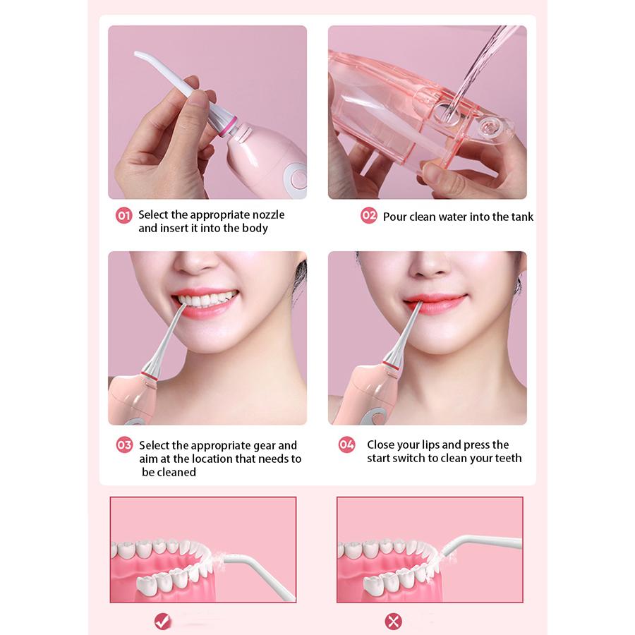 Oral Irrigator Water Flosser Portable Dental Water Jet 300ML Water Tank Teeth Cleaner USB Rechargeable Waterproof White