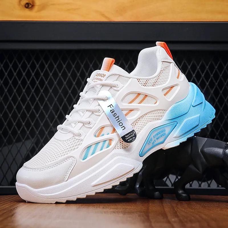 

Дышащие кроссовки для мужчин, модные сетчатые туфли на платформе, летние удобные вулканизированные туфли на шнуровке, новинка 2024 года, повседневные теннисные туфли 39 светло-синий