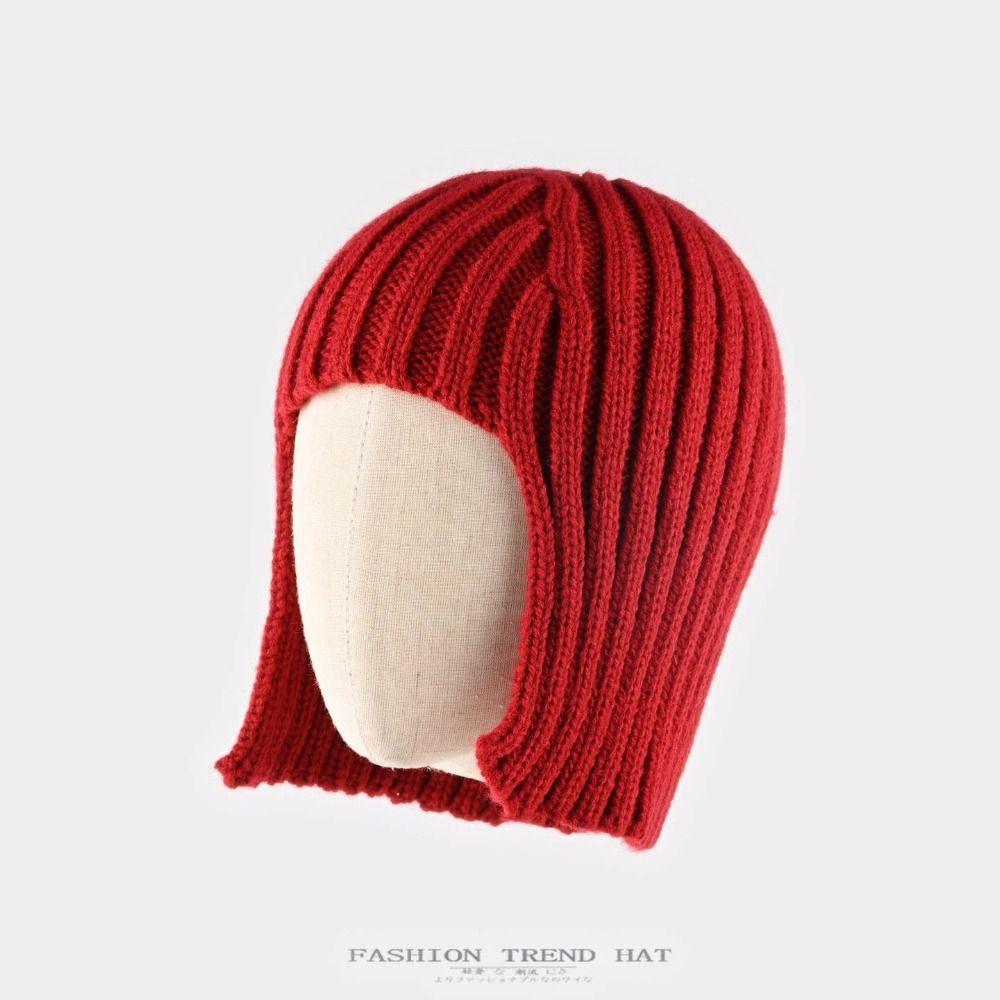 New Ear Protection Winter Beanie Hat Warm Breathable Knit Hat Solid Color Overhead Cap Autumn Winter
