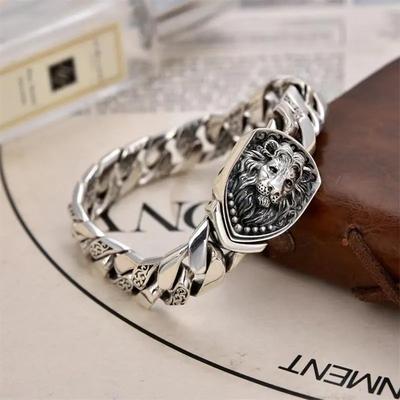 Bracelet Lion Dominant Homme Bracelet Épais Mode Punk Rock Chaîne Cubaine Bracelet Homme