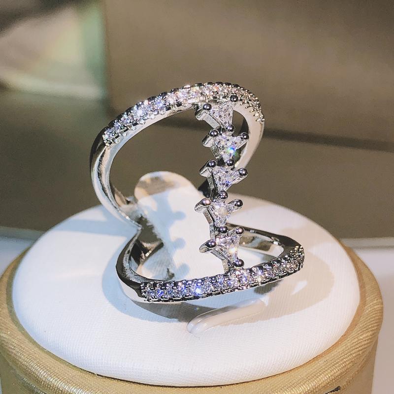 925 Silver Geometric Zircon Ring Ladies Party Jewelry Irregular Ring "Z" Unisex Wedding Cookic Jewelry Gift