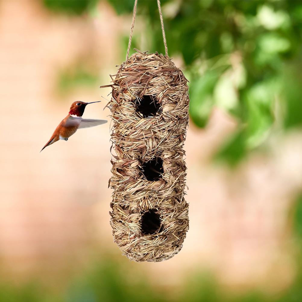 Handgewebte Kolibrihäuser Erdnussform Natürliches Vogelnest Hütte Stroh Vogelnest Handgefertigt Hängend